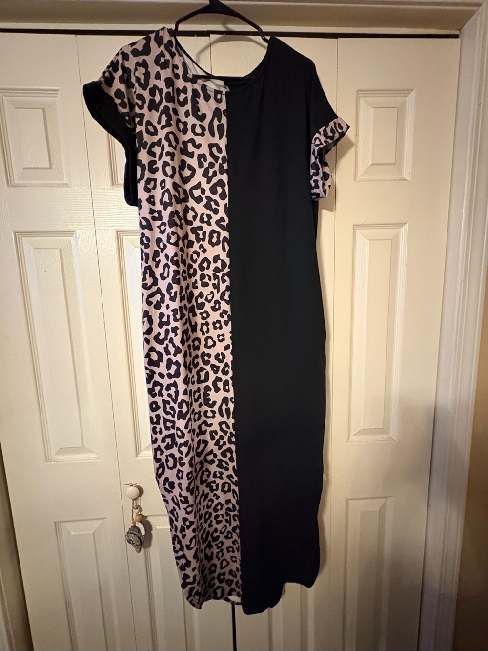 Women's Black and Taupe Leopard Column Dress